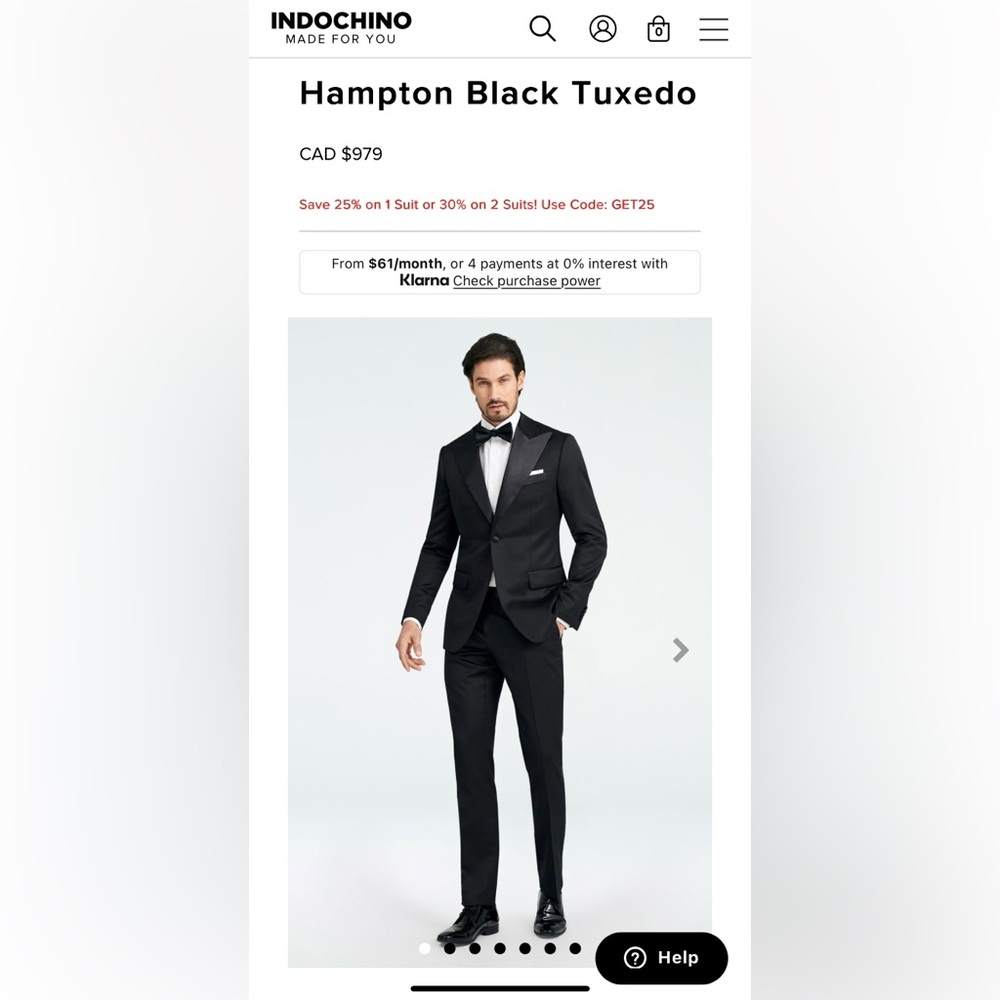 Men's Black Peak Lapel Indochino Tuxedo